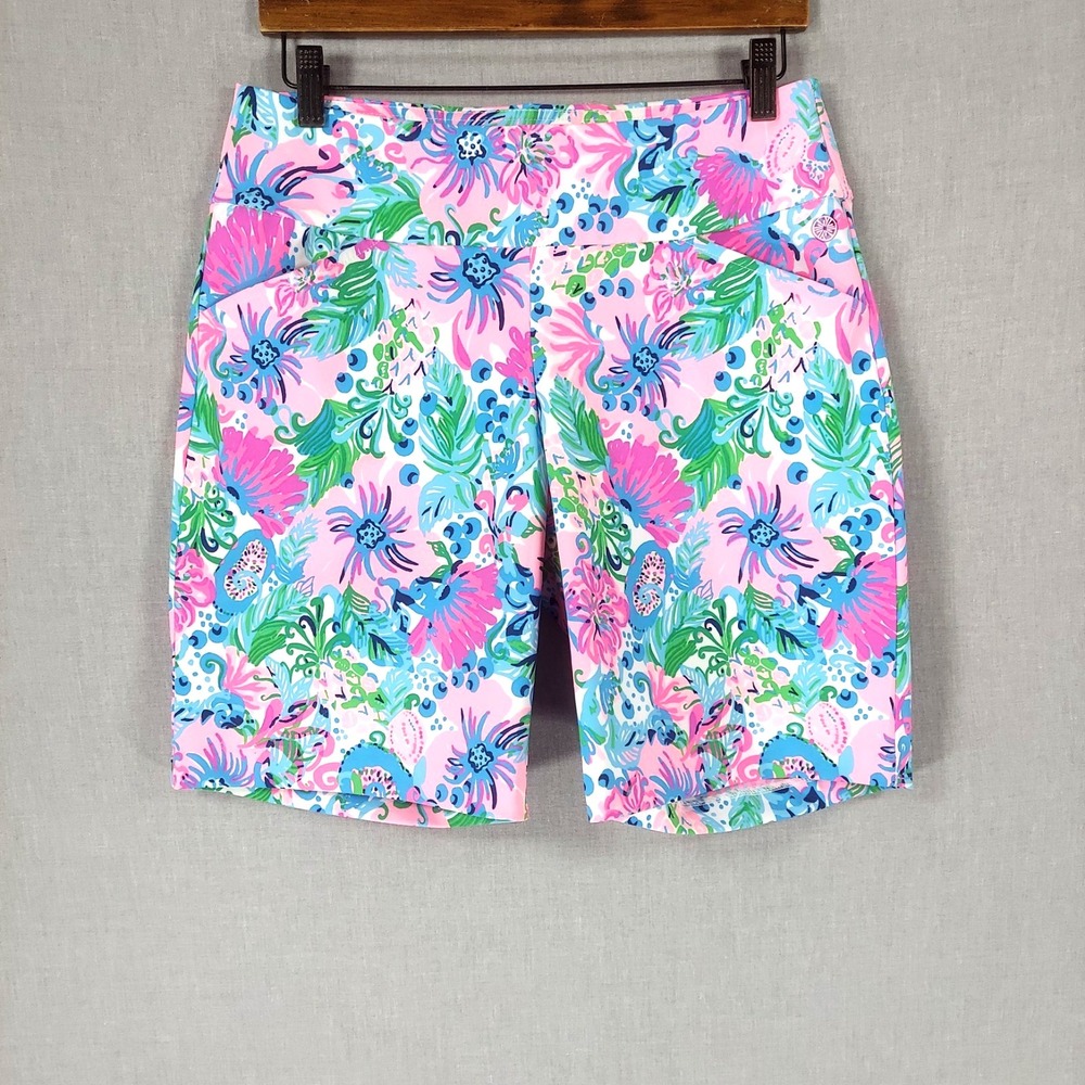 Lilly Pulitzer Luxletic Pull On Bermuda Golf Shorts Womens 8 Tropical Resort